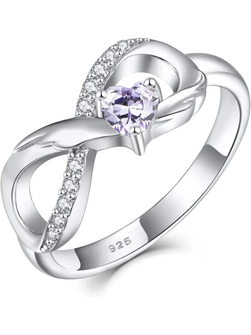 Women's Alexandrite 925 Sterling Silver Infinity Promise Angel Wings Heart Ring